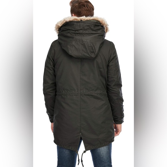 TIENFOOK Men Parka Jacket Winter Coat Drawstring Waist Hood DetachableMed - Picture 2 of 14